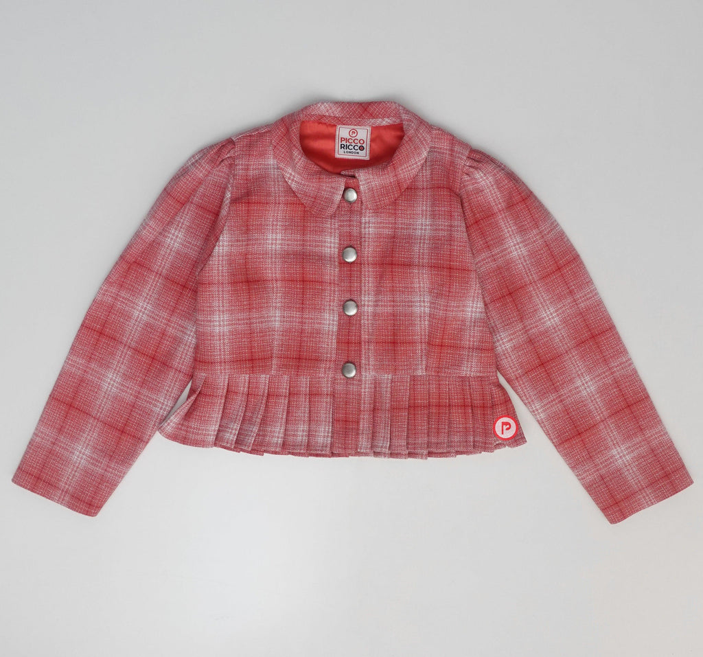 Pink Plaid Winter Jacket Skirt Set for girls