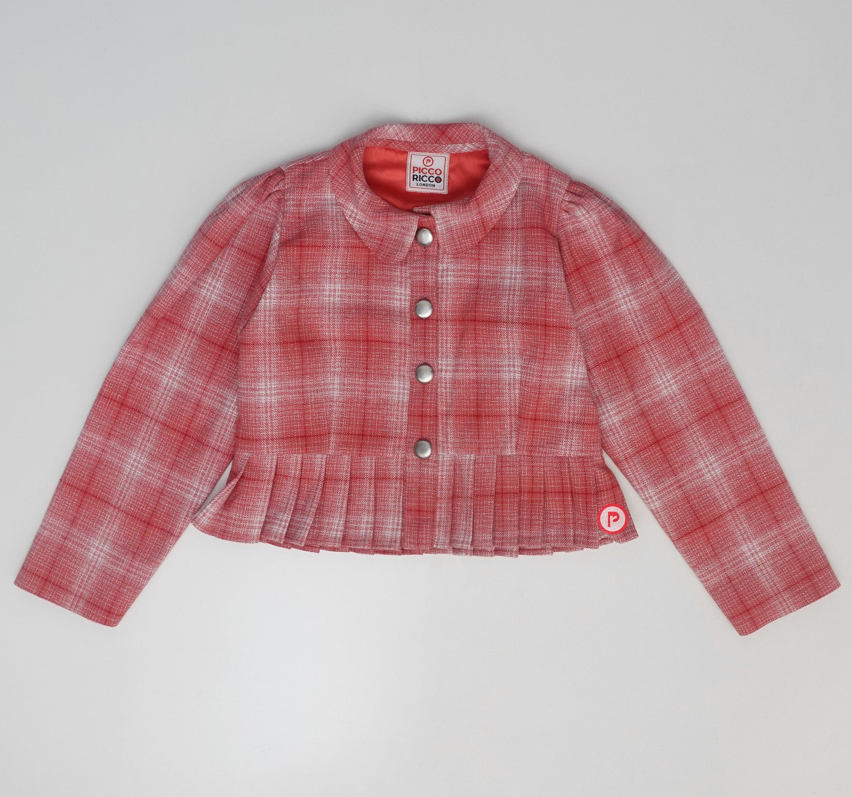 Pink Plaid Winter Jacket Skirt Set for girls