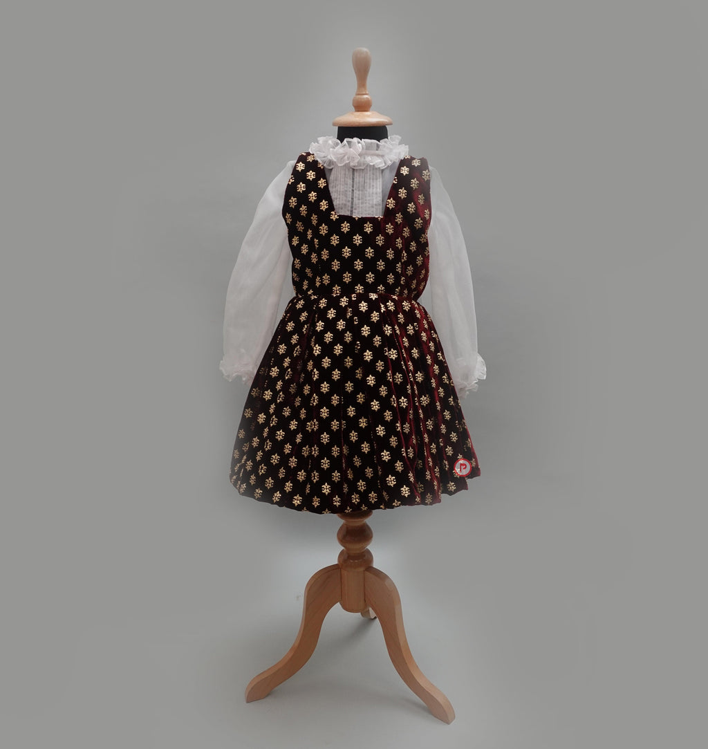 Girls Maroon Embellished Velvet Christmas Frock