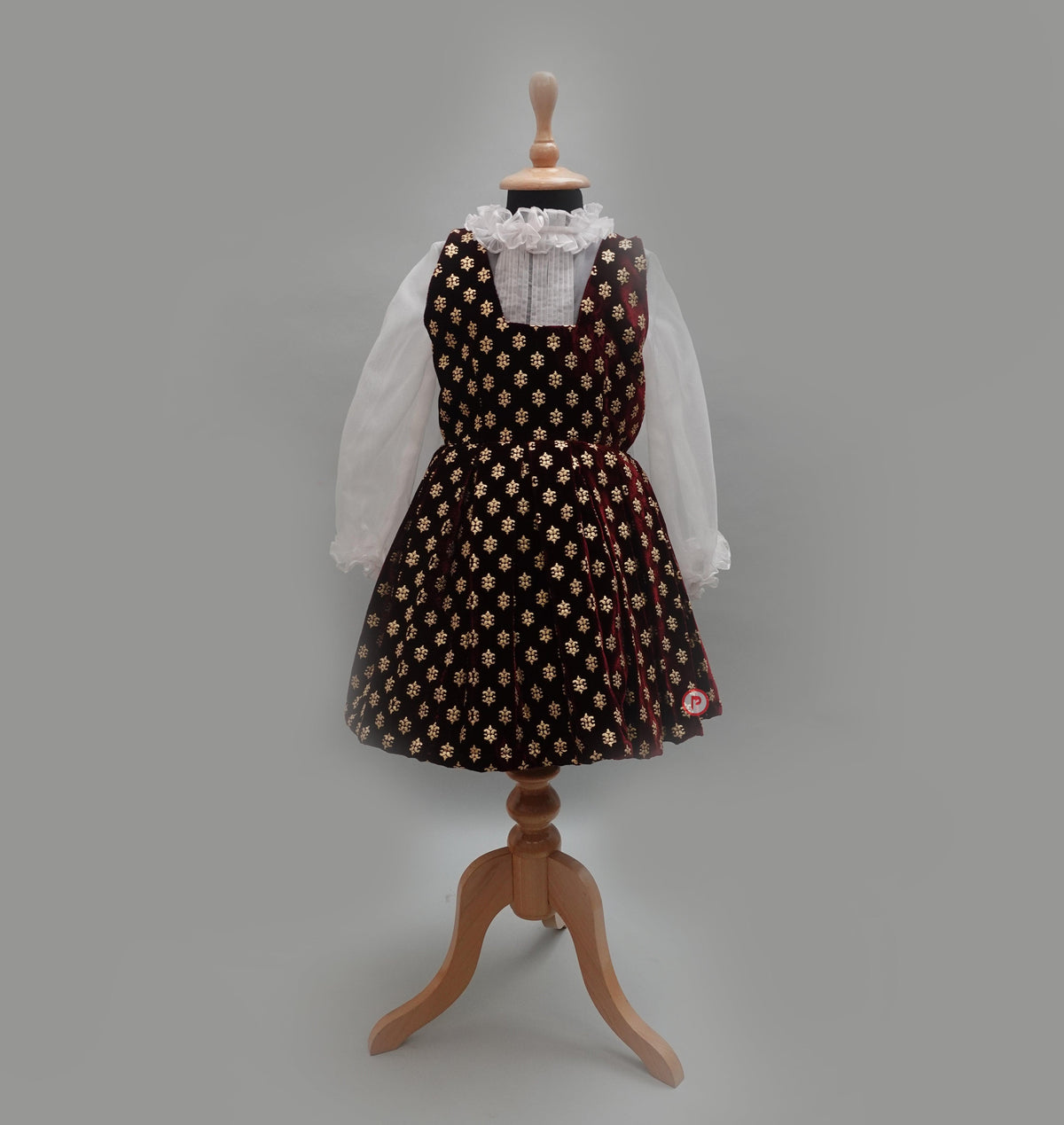 Girls Maroon Embellished Velvet Christmas Frock