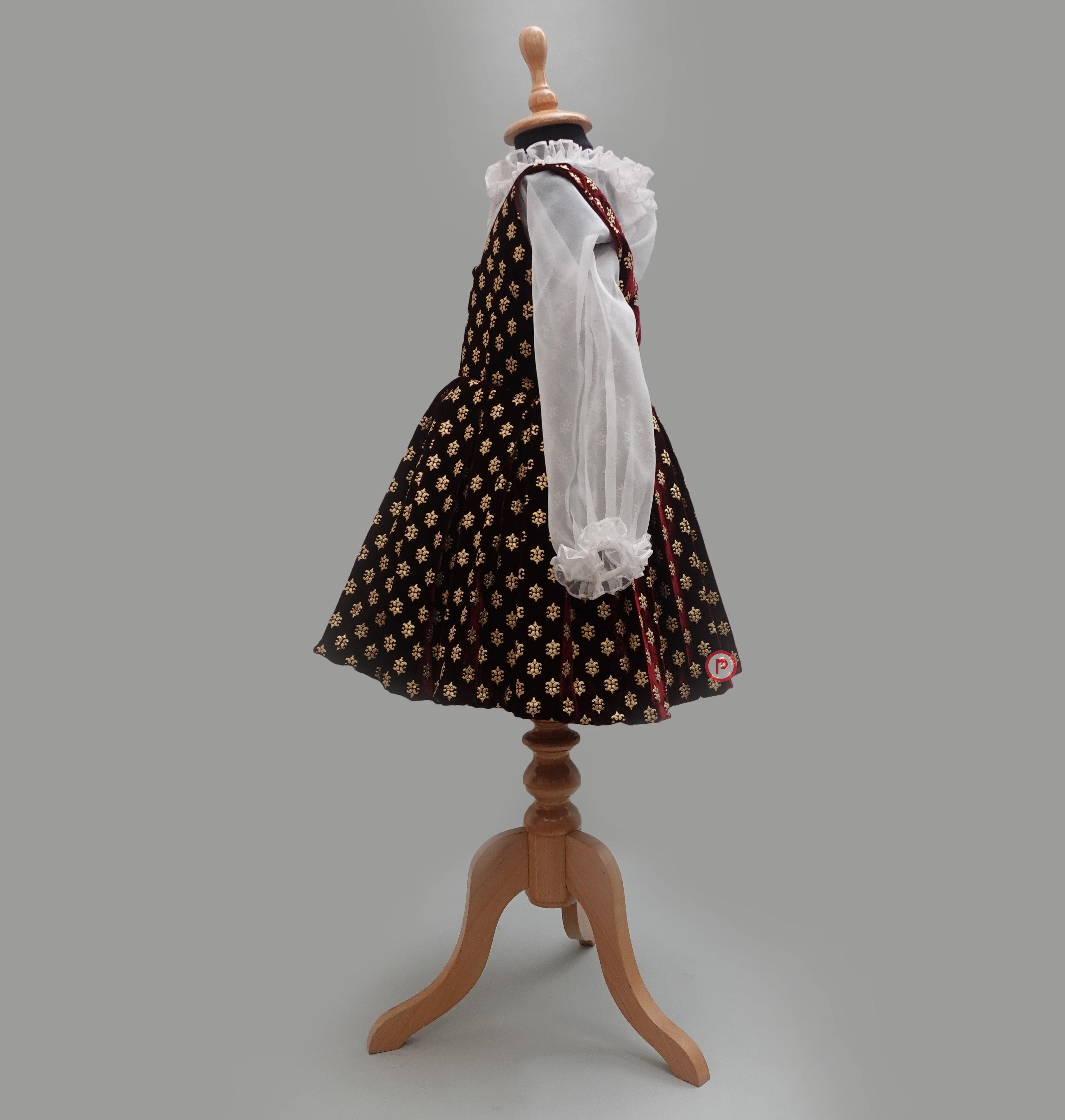 Maroon Velvet Dress with Organza blouse - Picco Ricco 