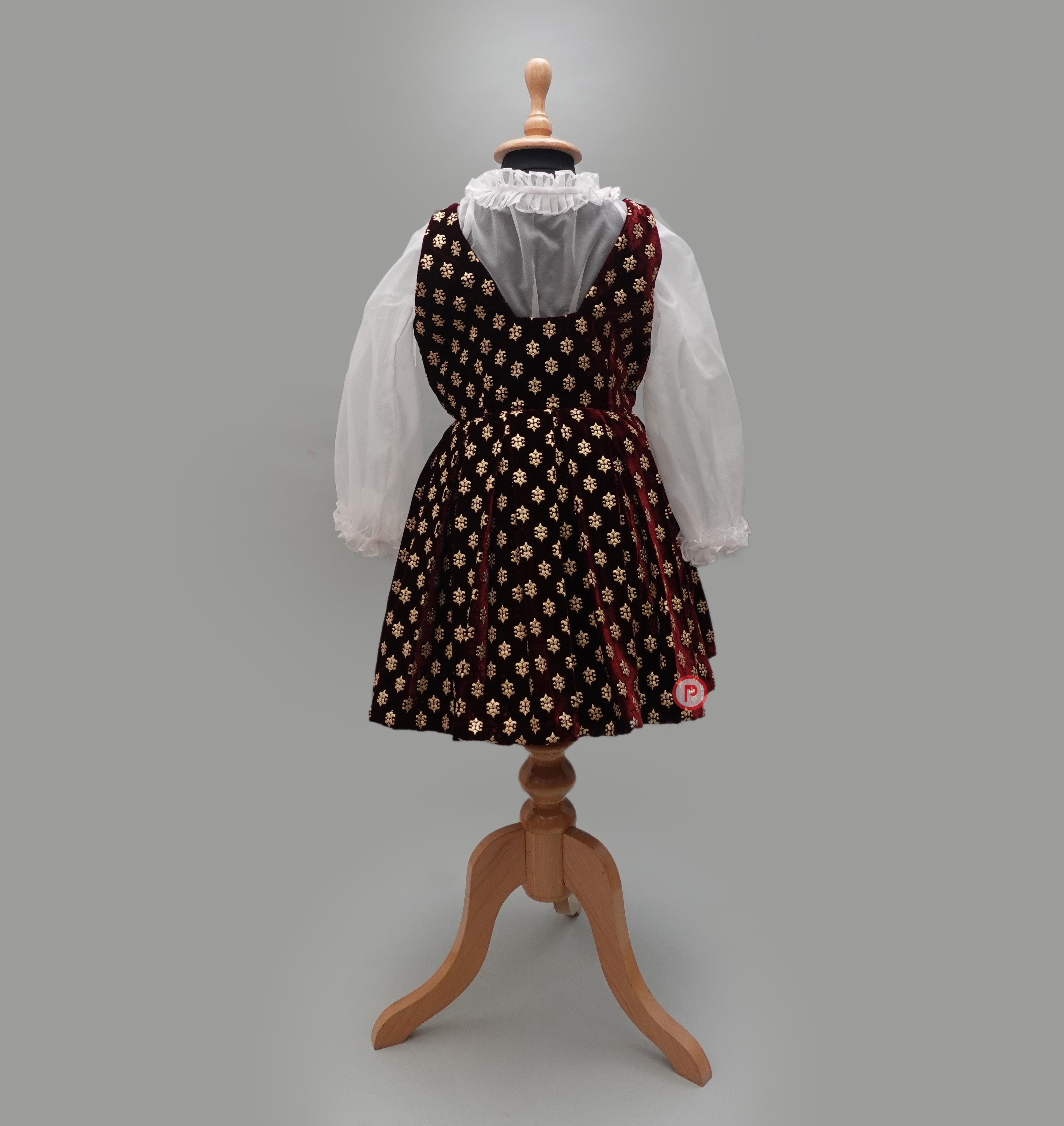 Maroon dress with Organza shrug Top