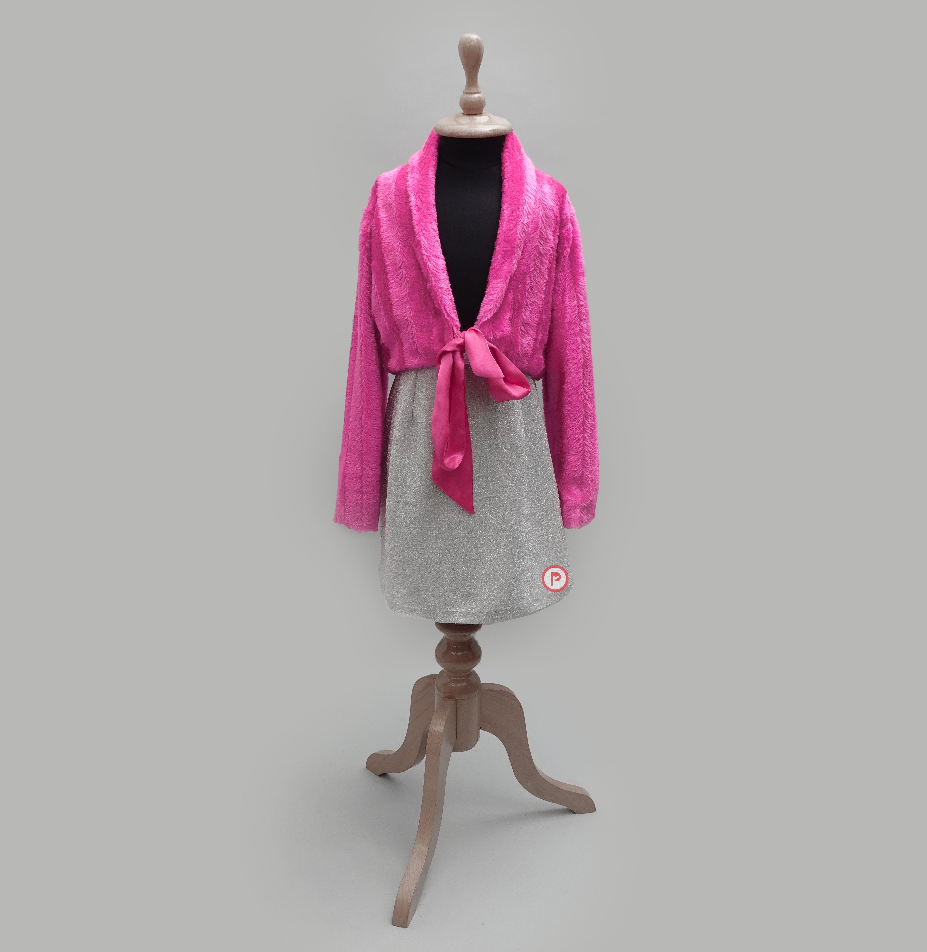 Solid Pink Fur Shrug Girls with Shawl Collar
