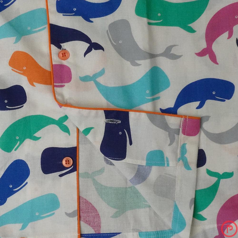 Whale Printed Nightsuit (White) - Picco Ricco 