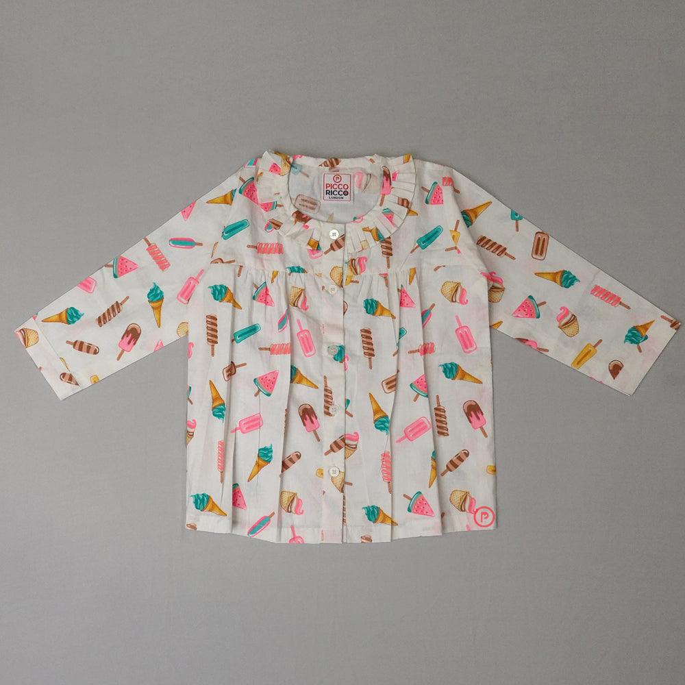 Ice-Cream Printed Nightsuit (White) Girls