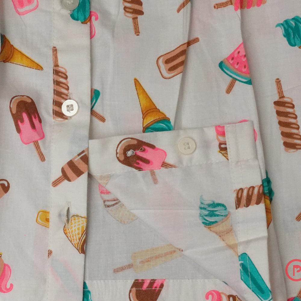Ice-Cream Printed Nightsuit (White) - Picco Ricco 