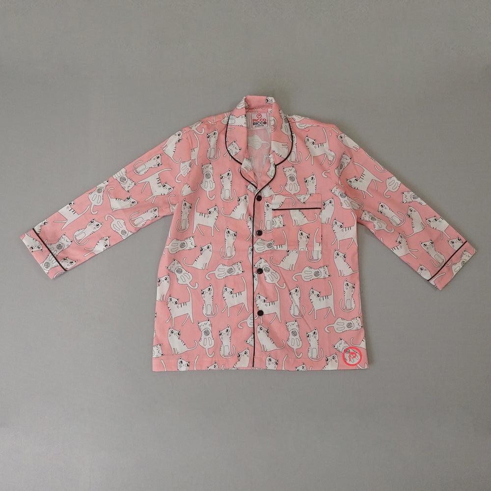 Cotton Shirt and Pyjama Night Suit Set Girls