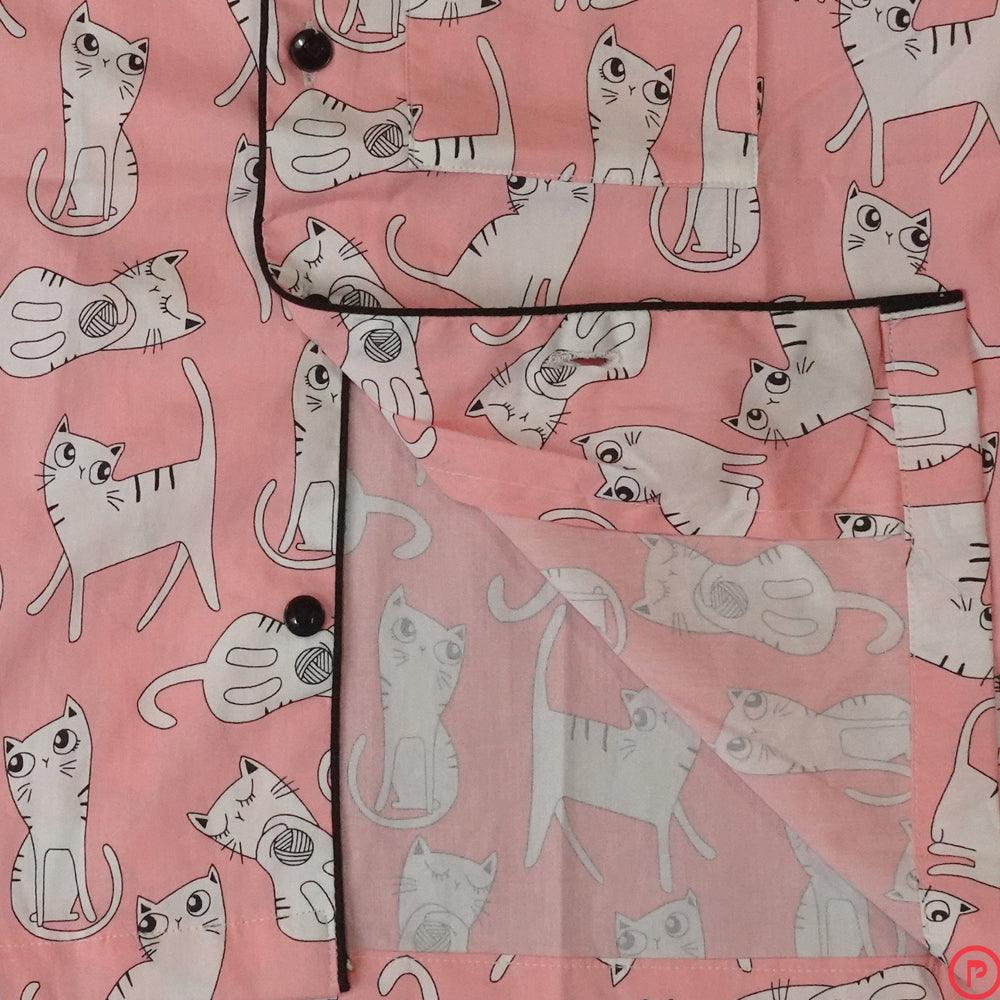 Cats Printed Nightsuit (Pink)