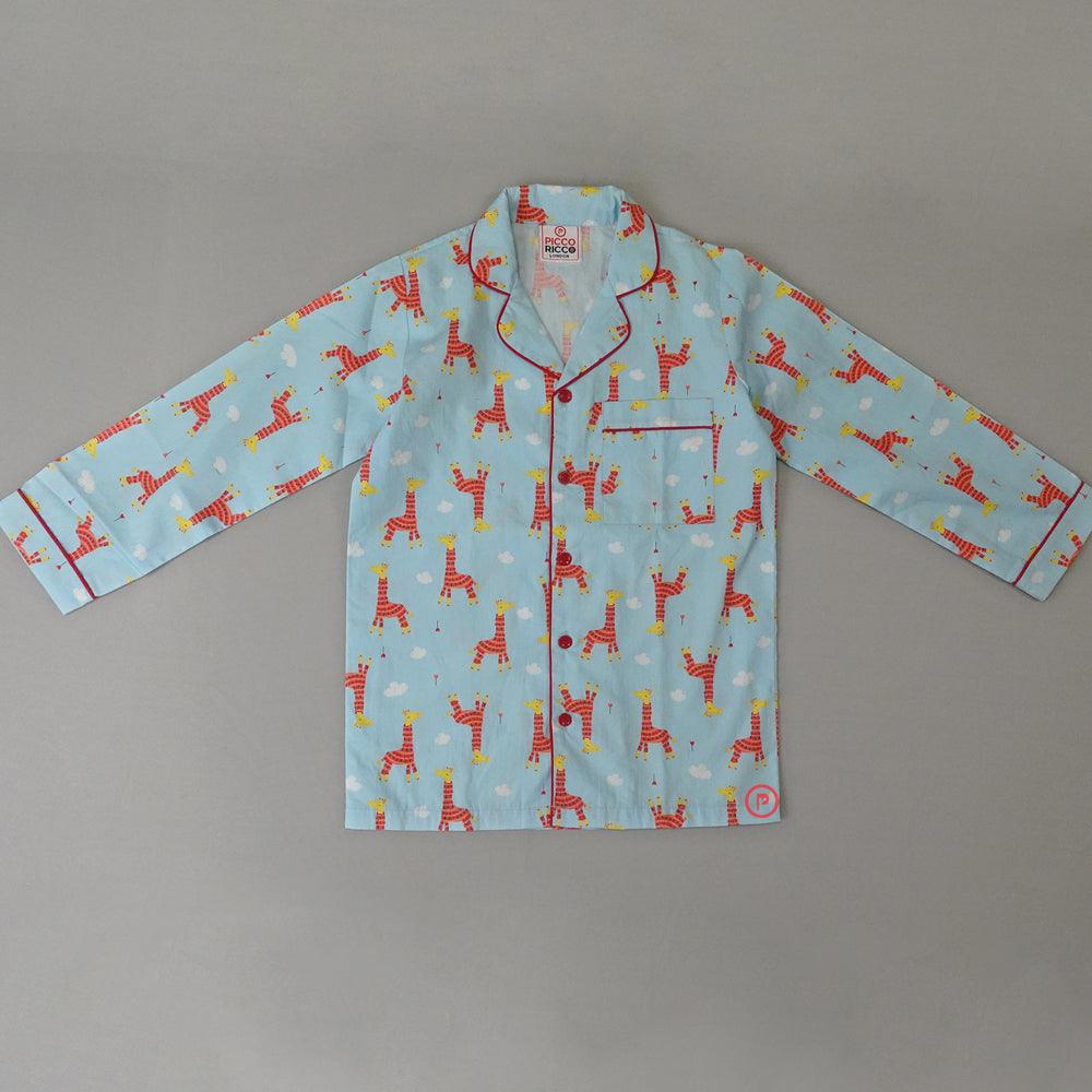 Giraffe Printed Nightsuit (Blue) - Picco Ricco 
