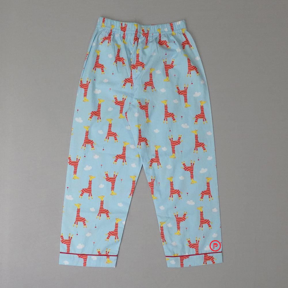 Giraffe Printed Nightsuit (Blue) - Picco Ricco 