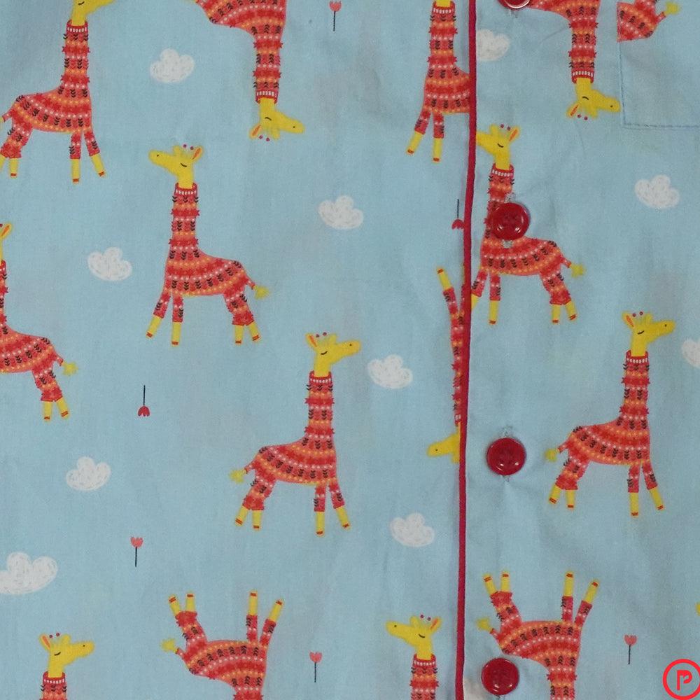 Giraffe Printed Nightsuit (Blue) - Picco Ricco 