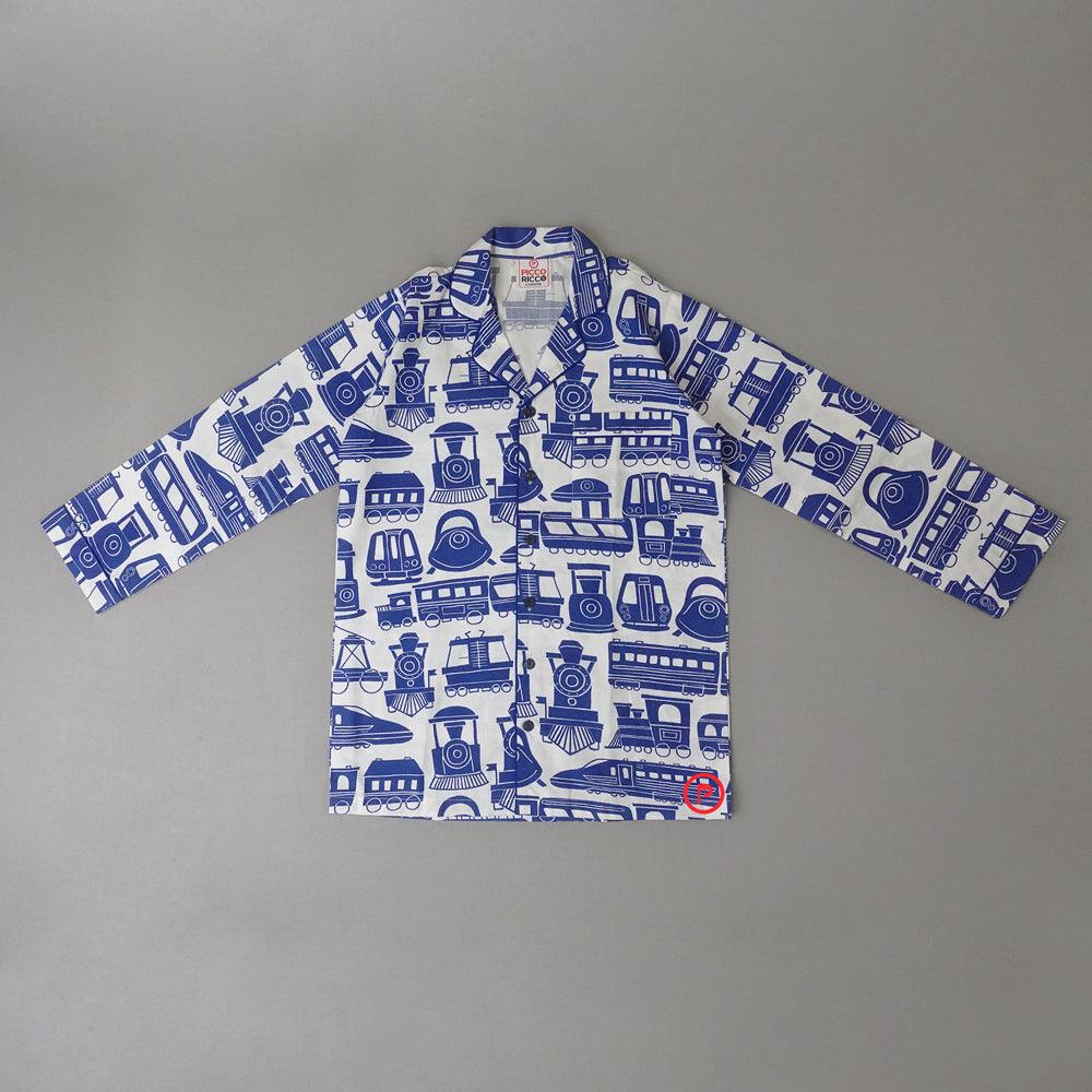 Trains Printed Nightsuit (blue/white) - Picco Ricco 