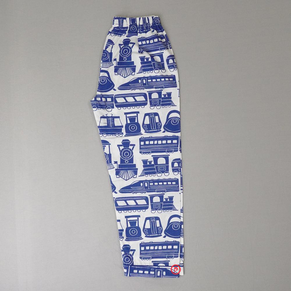 Trains Printed Nightsuit (blue/white) - Picco Ricco 