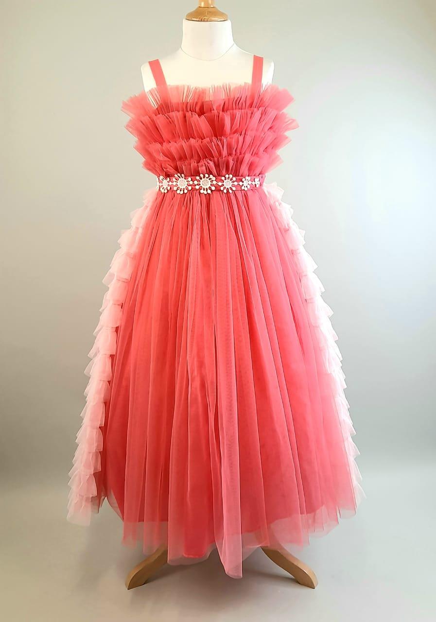 Dual Pink Ruffle Trail Gown