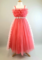 Dual Pink Ruffle Trail Gown