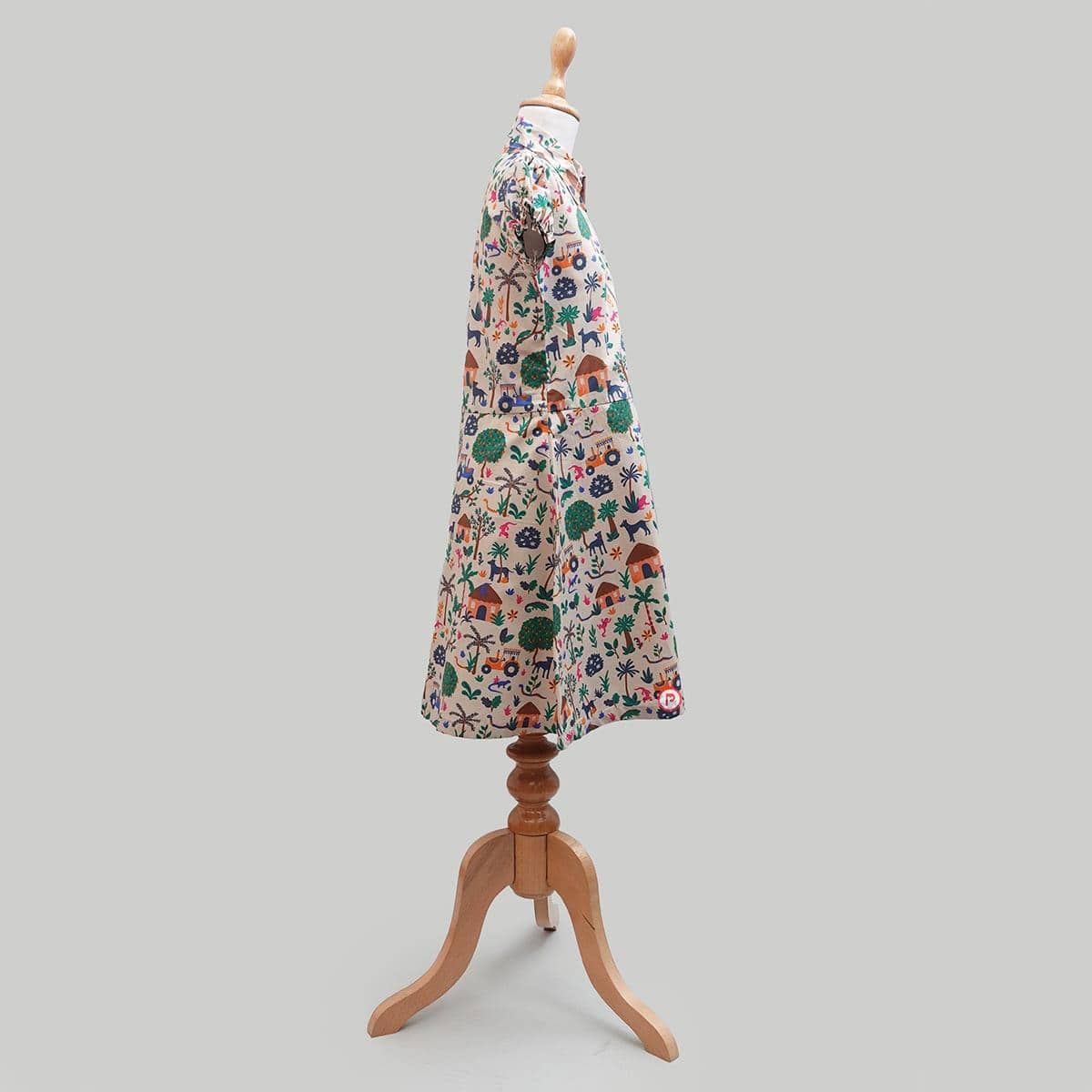 Tropical Scenic Shirt Dress with Puff Sleeves - Picco Ricco 