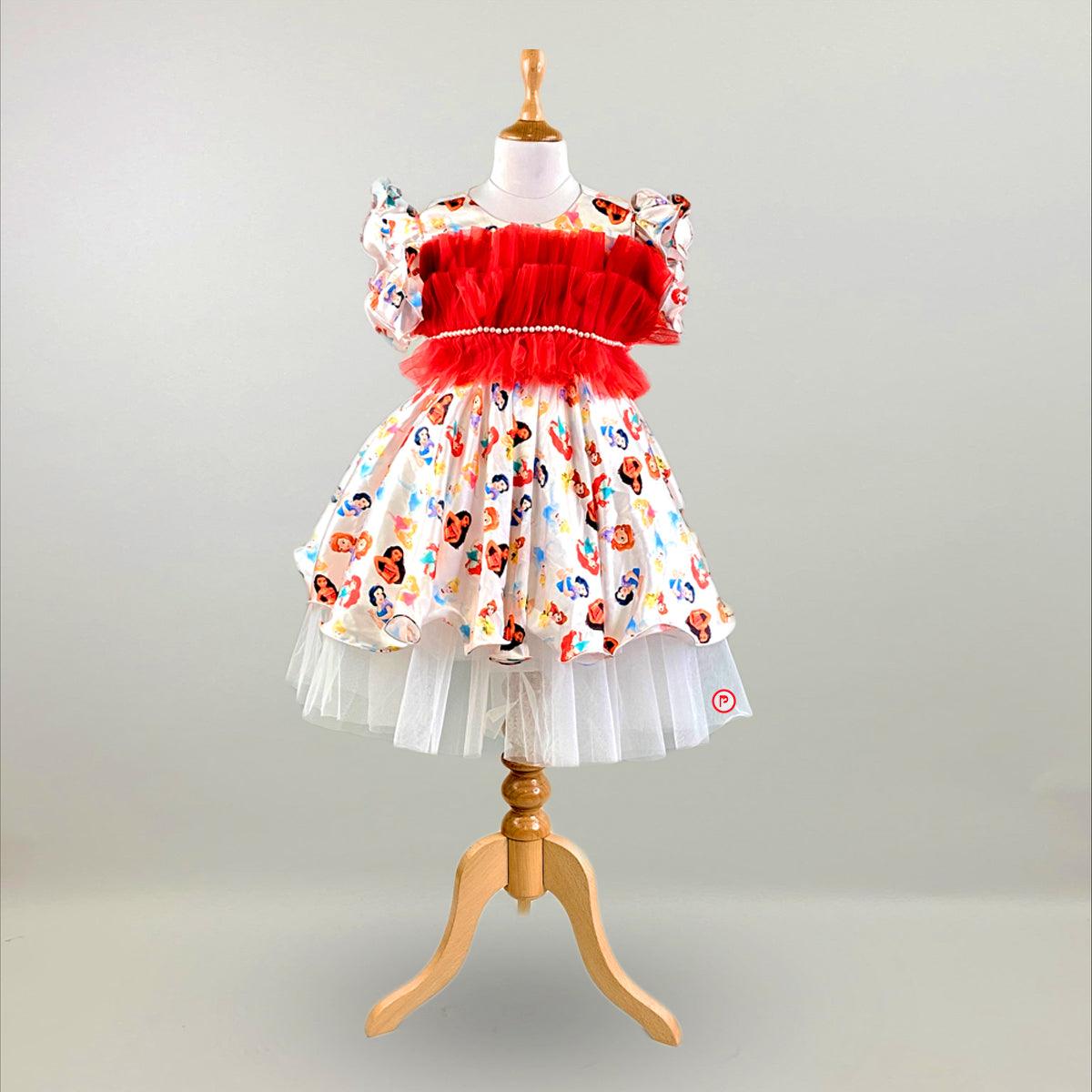 Disney Princess Ruffled Satin Dress for Girl for Casual Party Wear, Birthday and Occasions.