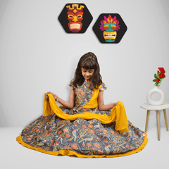 Yellow Printed Lehenga in Multicolour With Dupatta - Picco Ricco 