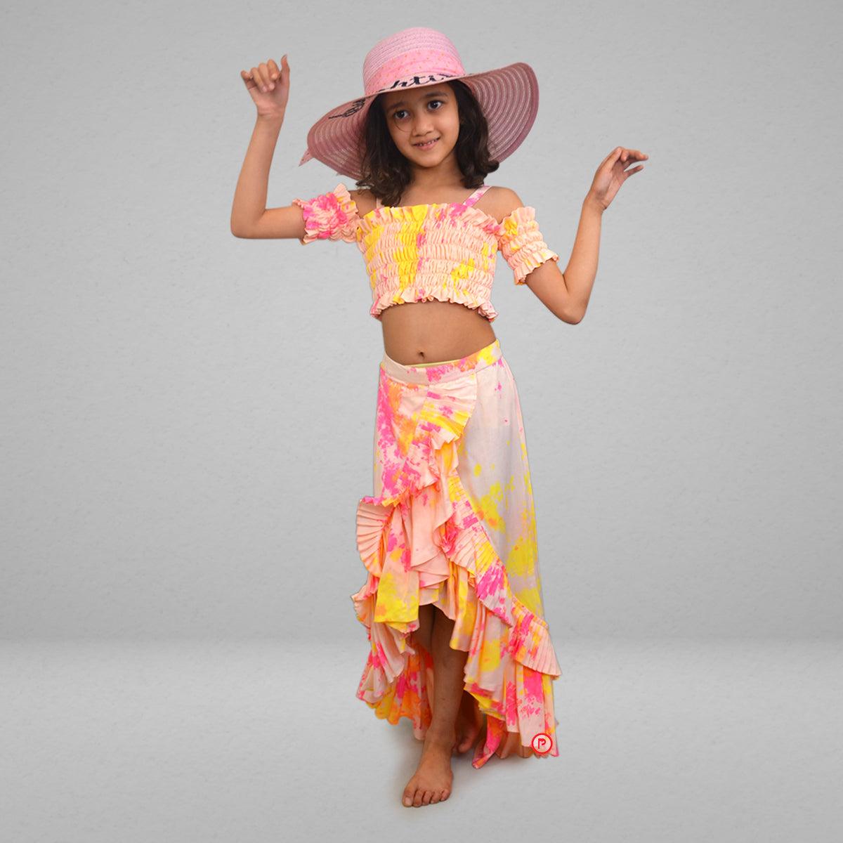 Tie & Dye Ruched Top with Ruffle Skirt - Picco Ricco 
