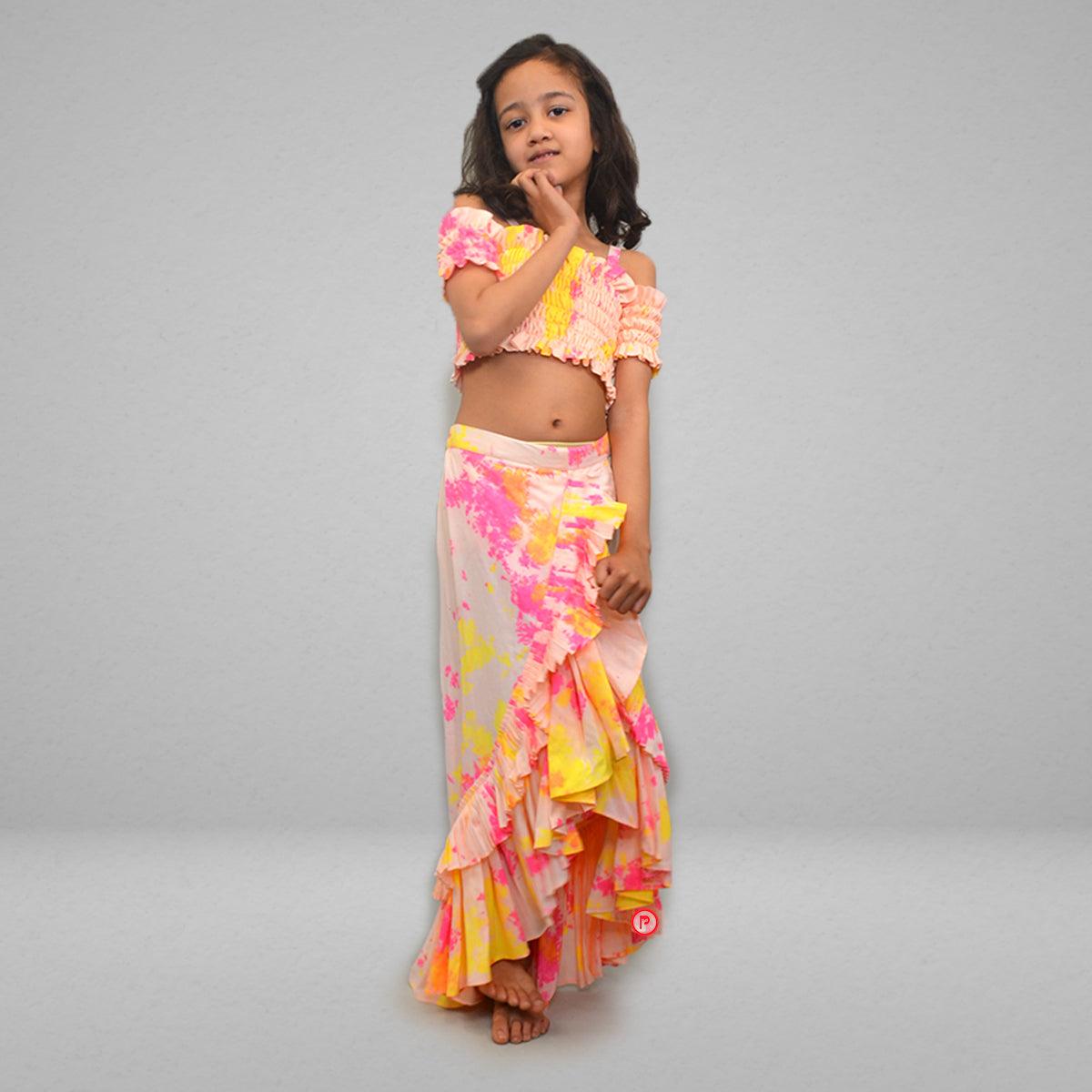 Tie & Dye Ruched Top with Ruffle Skirt - Picco Ricco 