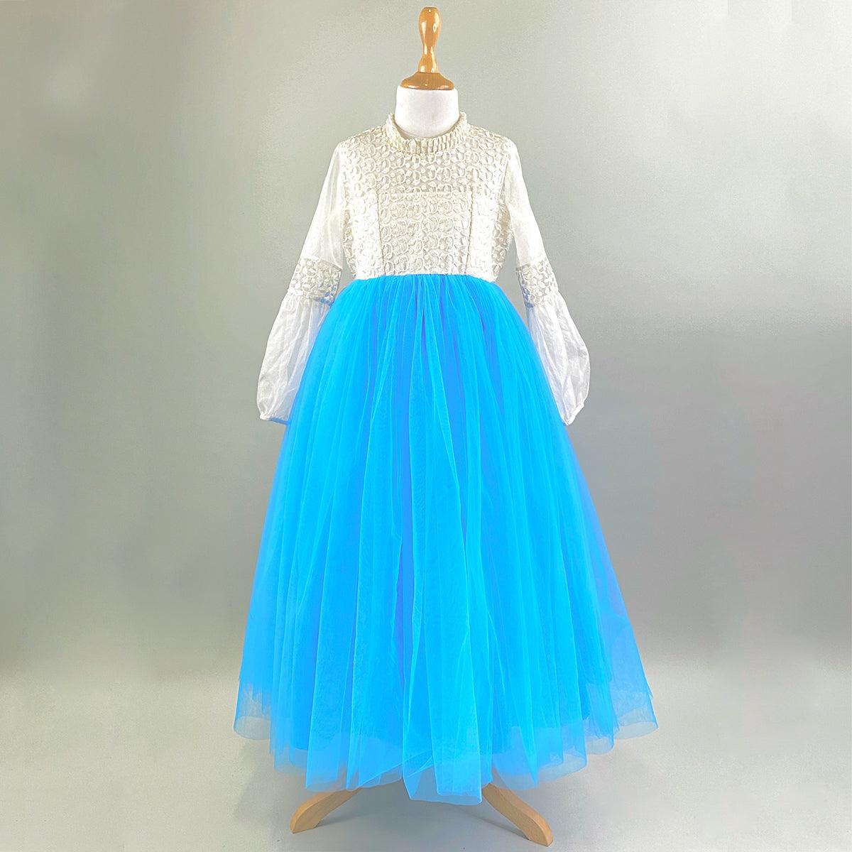 White and Blue Princess Gown - Picco Ricco 