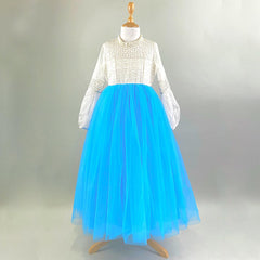 White and Blue Princess Gown - Picco Ricco 