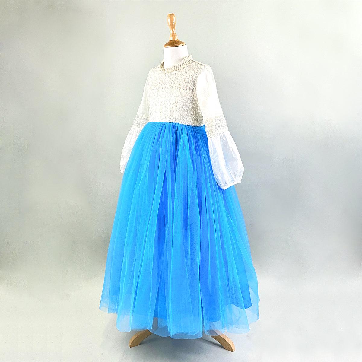 White and Blue Princess Gown - Picco Ricco 