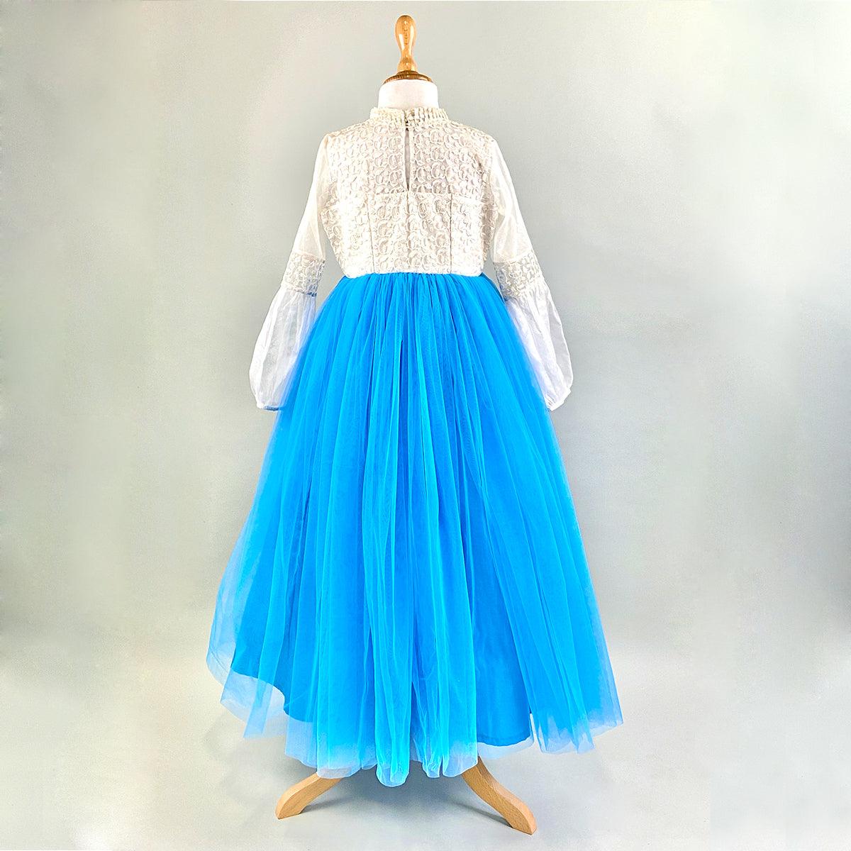 White and Blue Princess Gown - Picco Ricco 