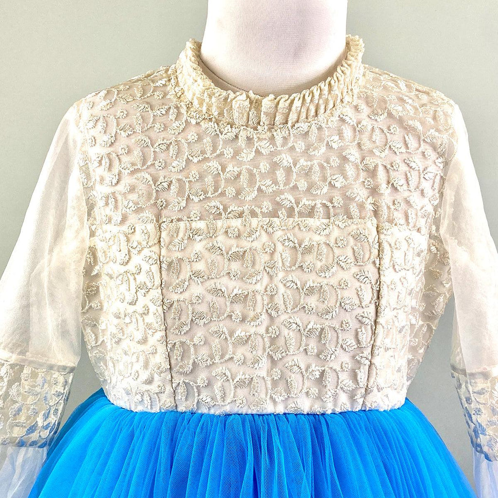White and Blue Princess Gown - Picco Ricco 