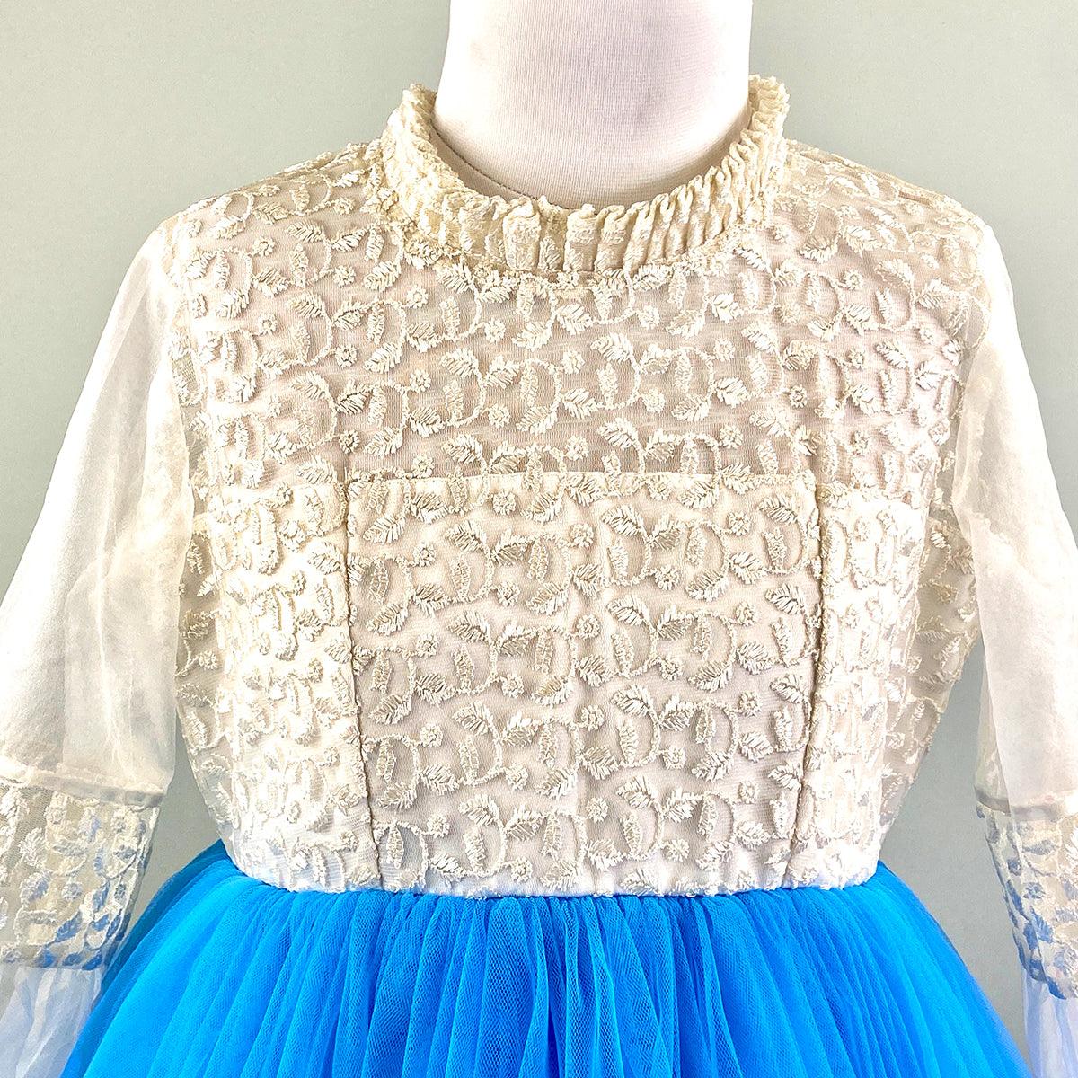 White and Blue Princess Gown - Picco Ricco 