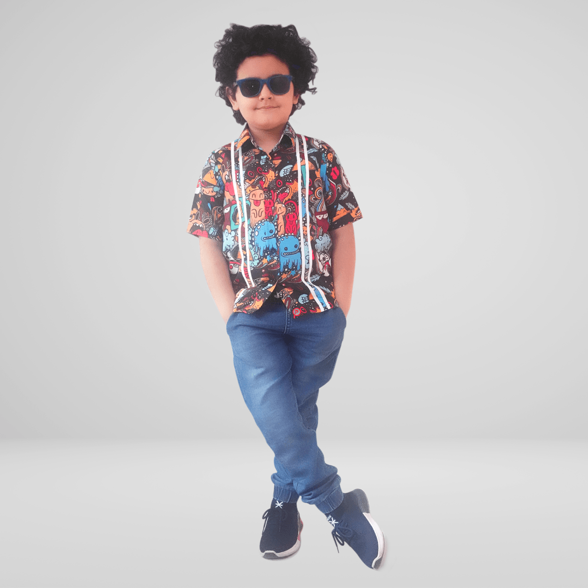 Sea Animal Printed Shirt with White Shorts - Picco Ricco 