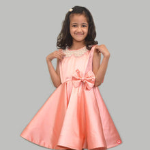 Load image into Gallery viewer, Pearl Embellished Pink Satin Dress with Back Bow Tie - Picco Ricco 
