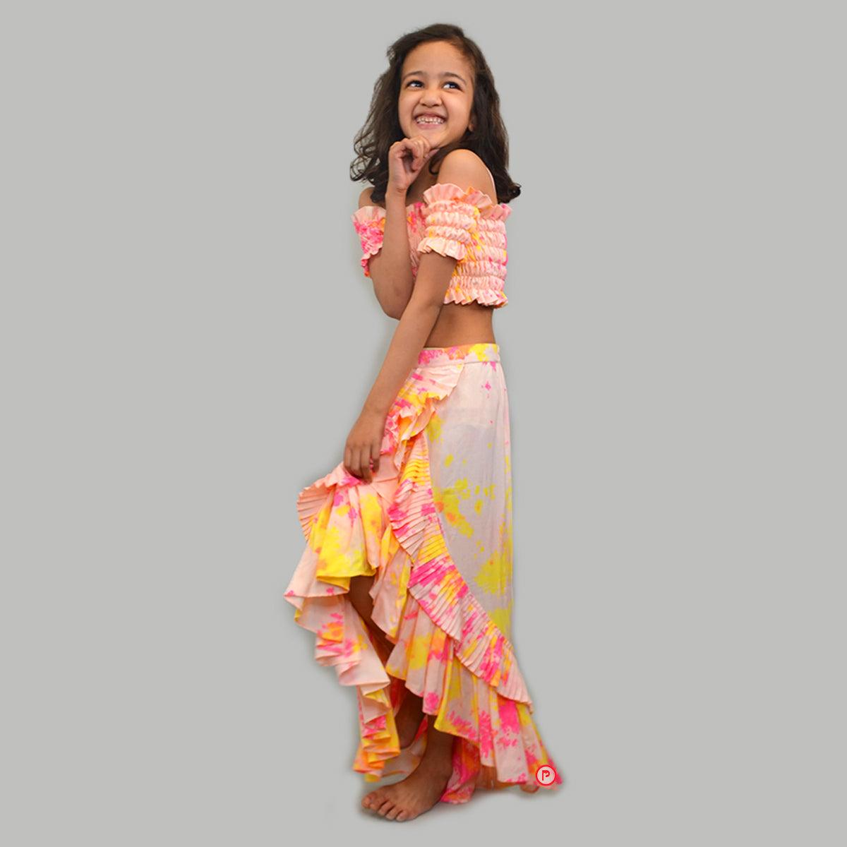 Tie & Dye Ruched Top with Ruffle Skirt - Picco Ricco 