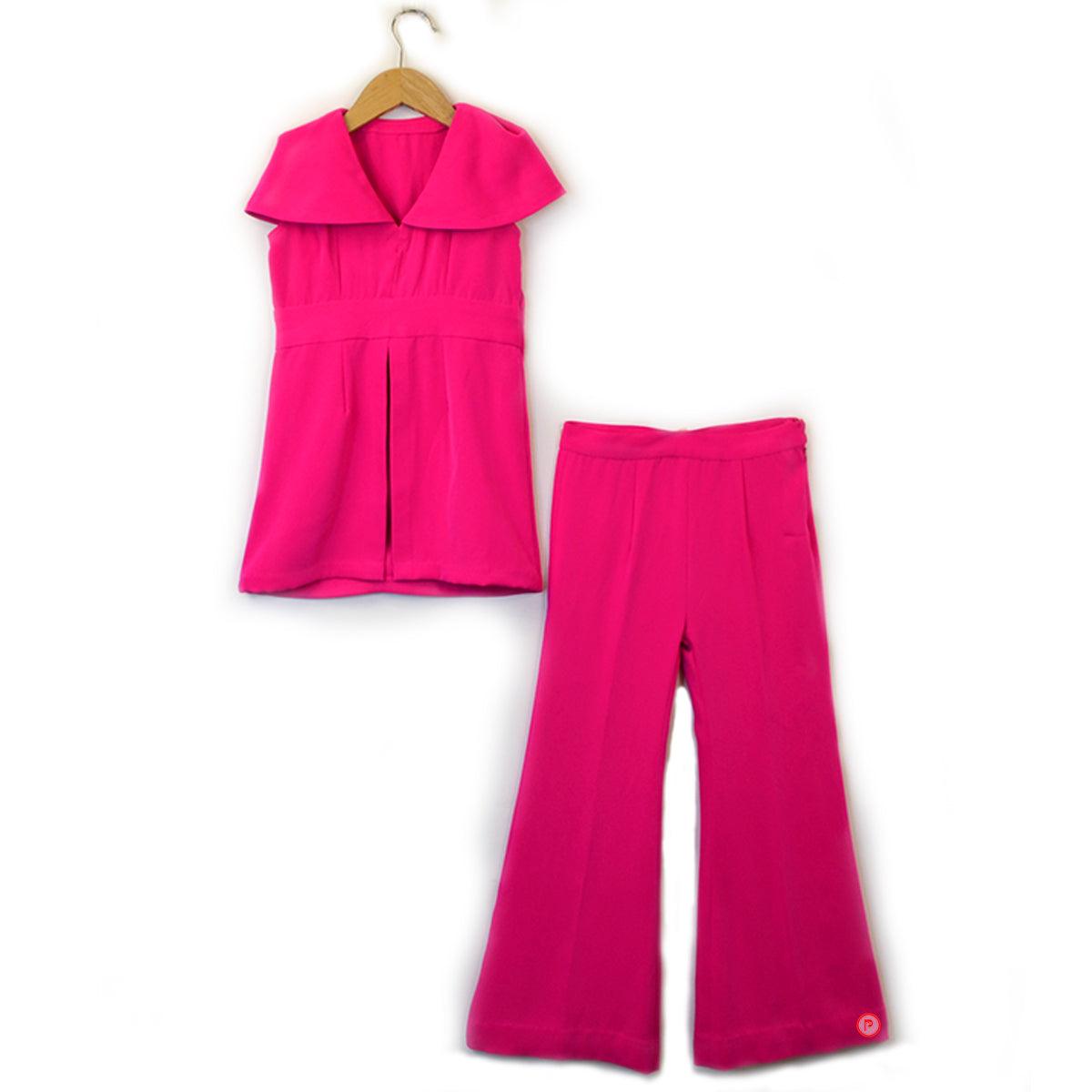 Magenta Crepe Peplum Top & Pant Set - Picco Ricco 
