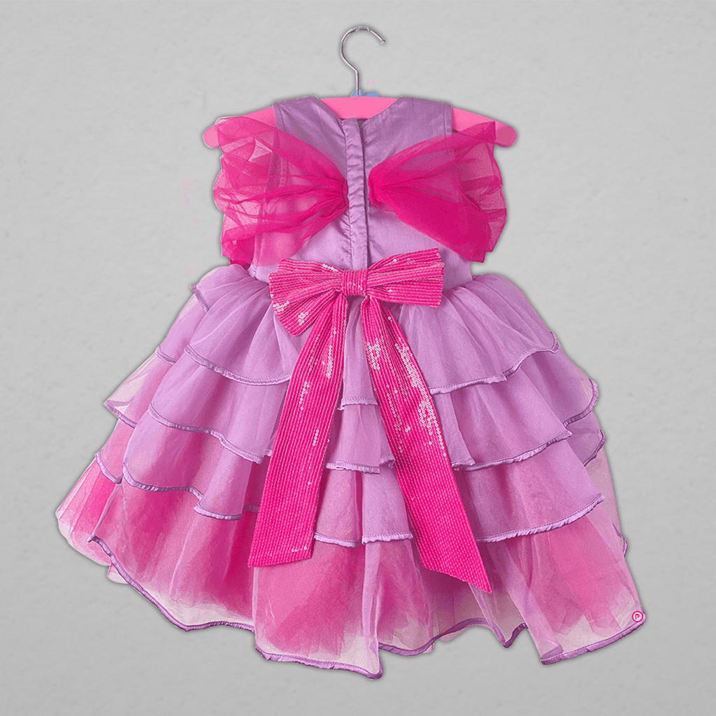 Pink & Purple Net Frock - Picco Ricco 