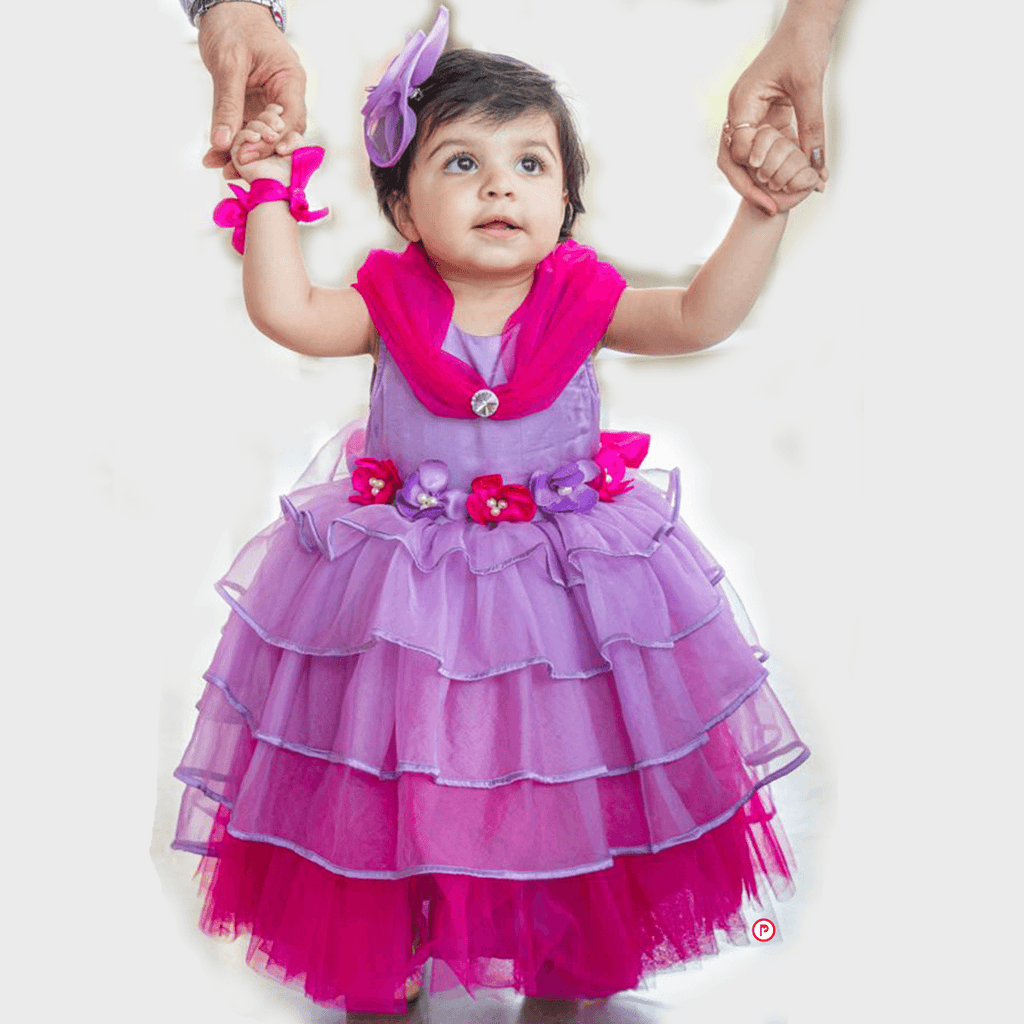 Pink & Purple Net Frock - Picco Ricco 