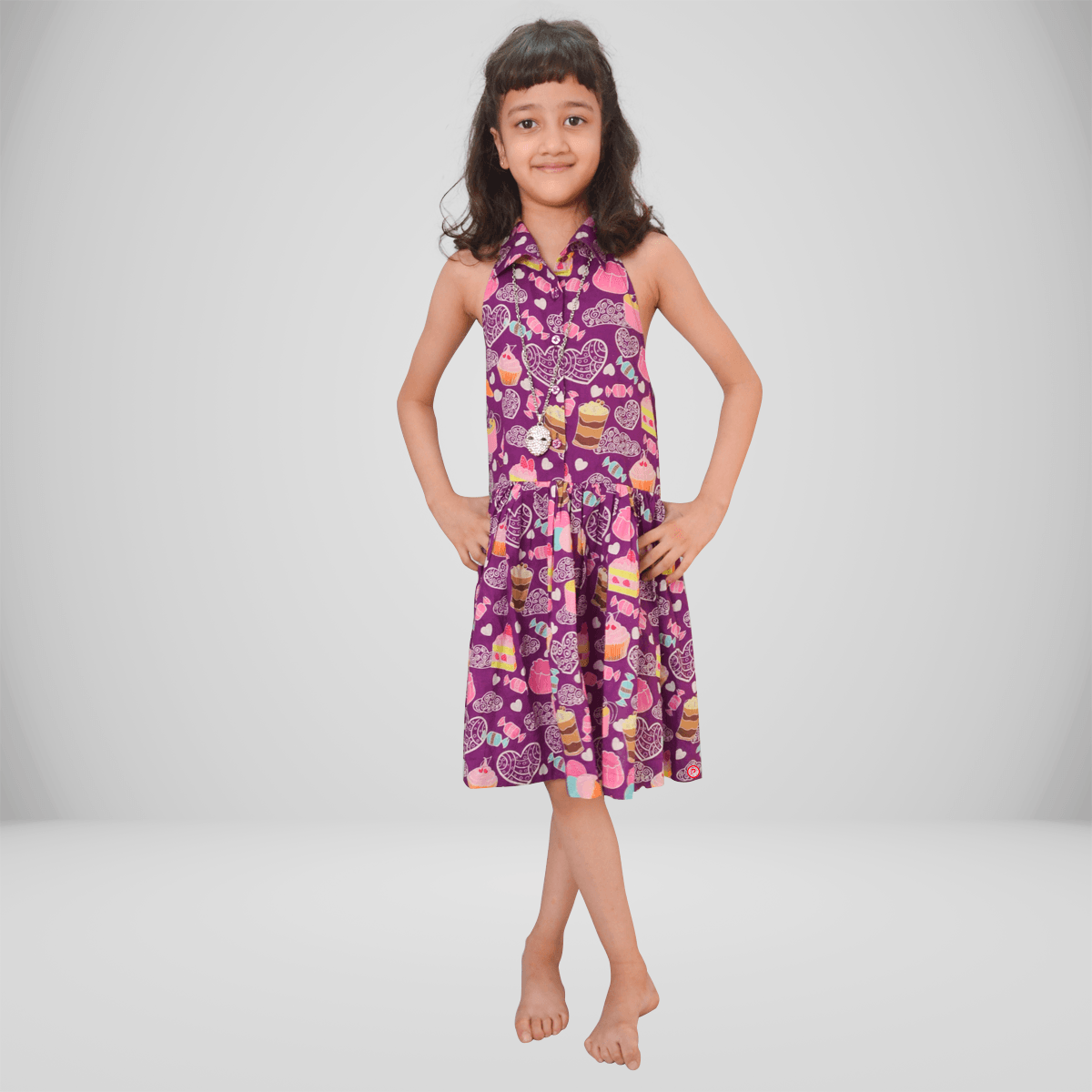 Halter Neck Printed Shirt Dress - Picco Ricco 