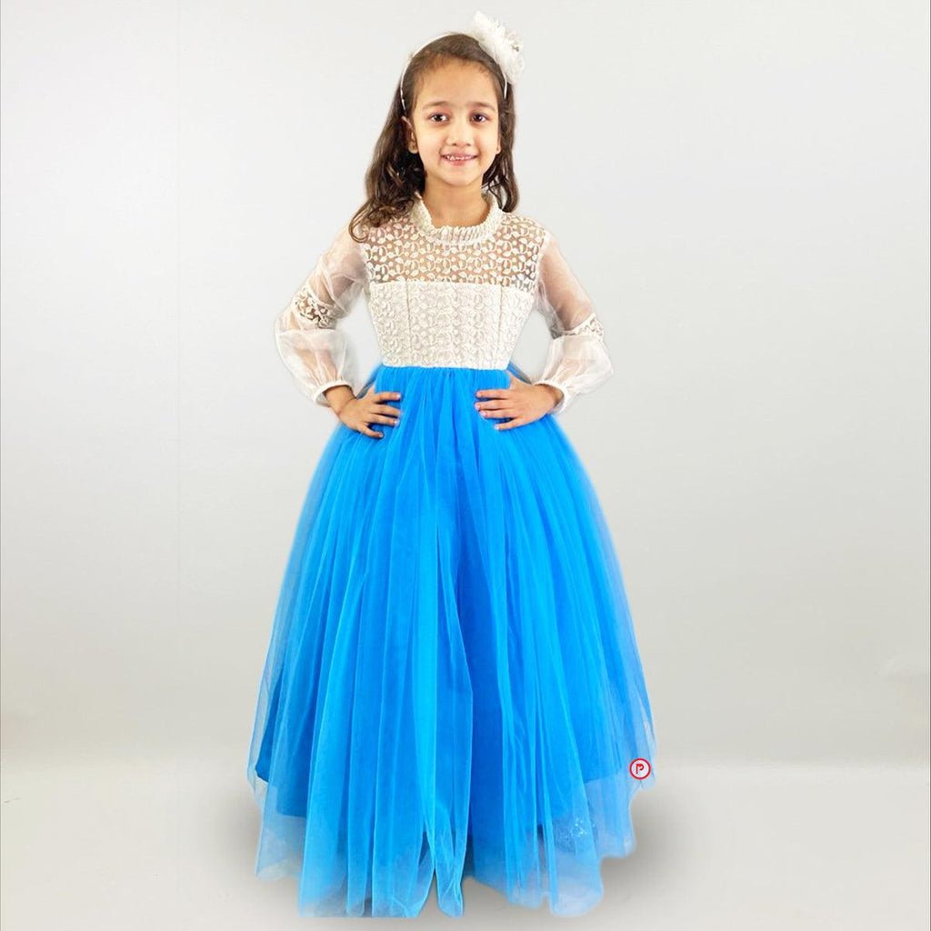 White and Blue Princess Gown - Picco Ricco 