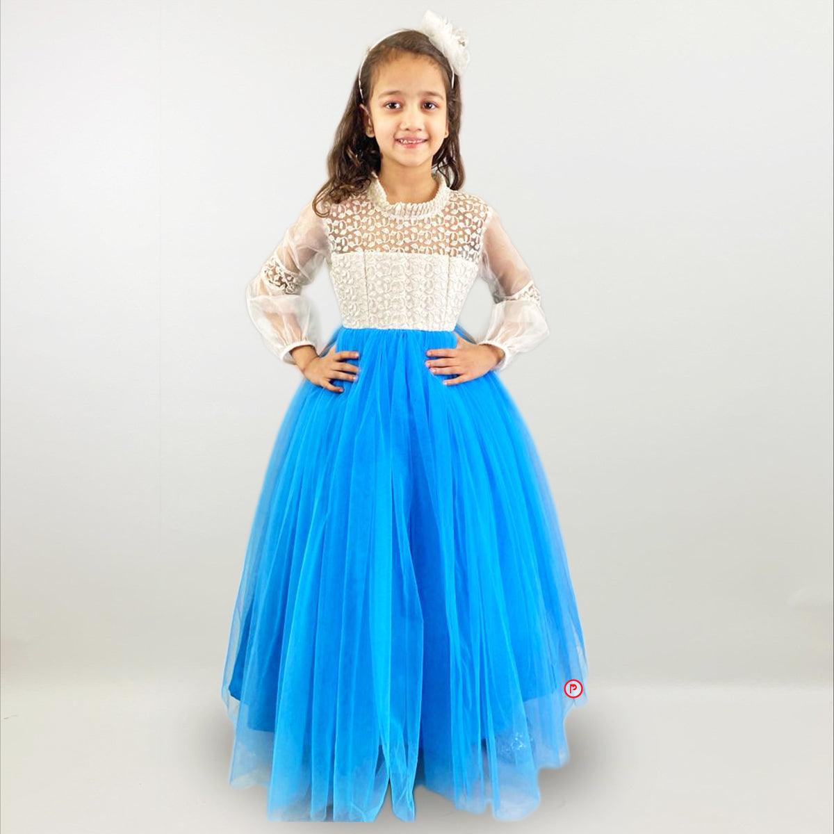 White and Blue Princess Gown - Picco Ricco 
