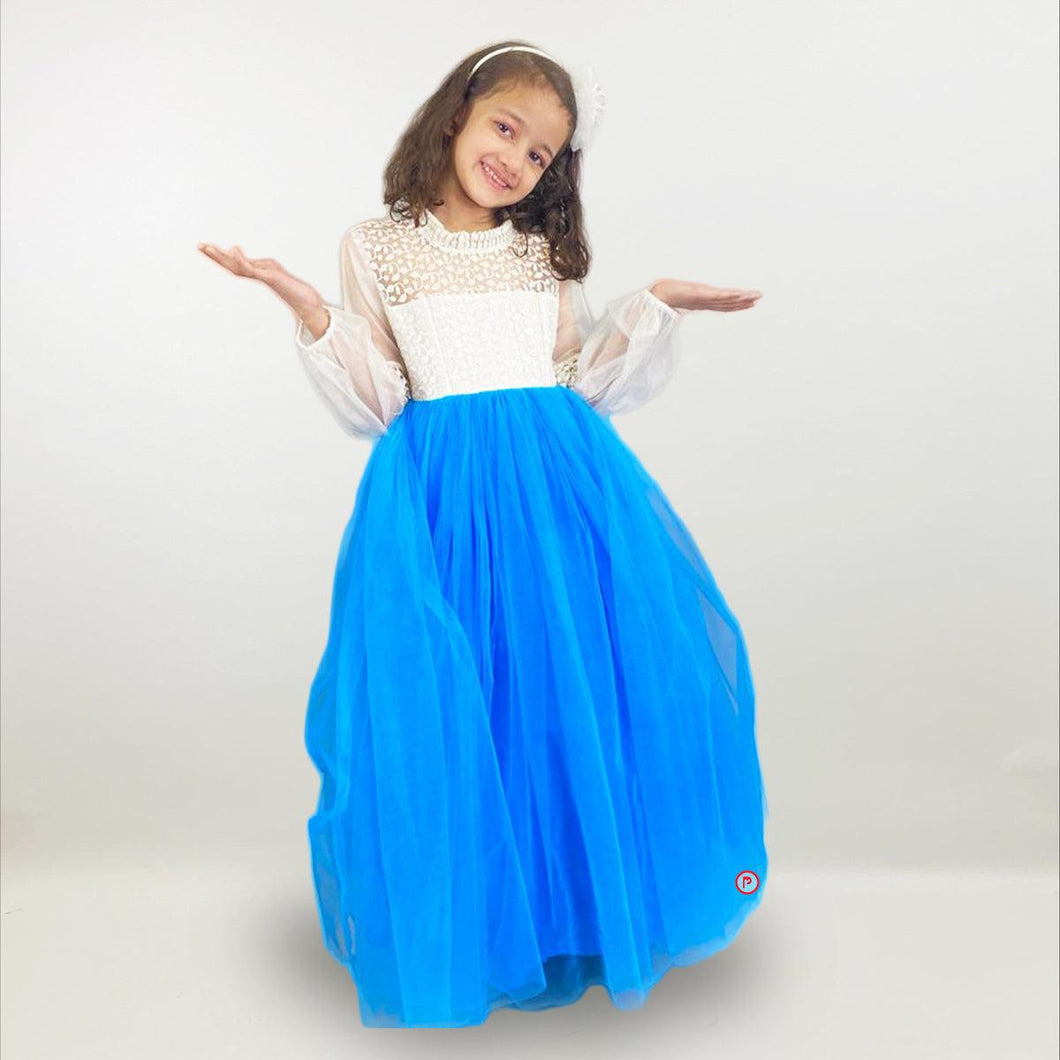 White and Blue Princess Gown - Picco Ricco 