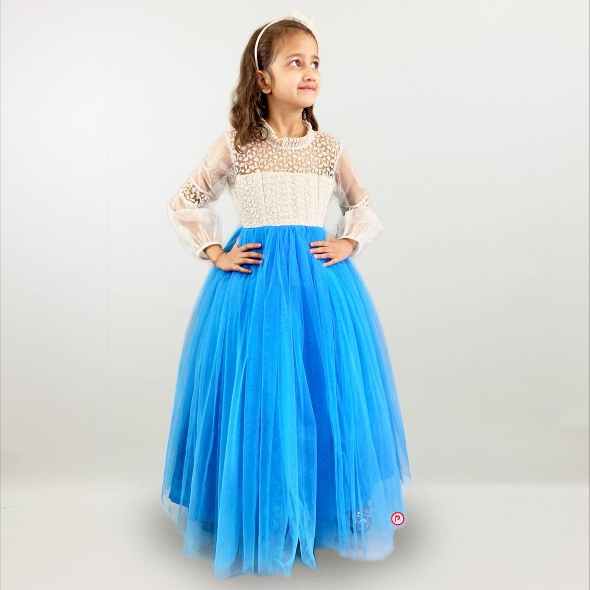 White and Blue Princess Gown - Picco Ricco 